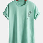 Regular Fit Simple Rose Print Cotton T-Shirt