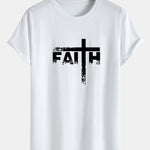 Faith Cross Print Cotton Arc Hem T-Shirt