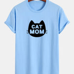 Regular Fit Cat Mom Print Cotton T-Shirt