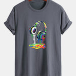 Regular Fit Dissolving Headphones Print Cotton T-Shirt