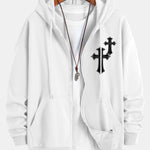 Cross Print Relax Fit Zip Hoodie