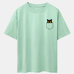 Pocket Black Cat Print Drop Shoulder Oversize T-Shirt