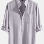 Long Sleeve Linen Look Henley Collar Shirt