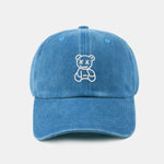 Neutral Casual Washed Cotton Sun Shading Baseball Cap With Teddy Bear Pattern