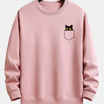 Pocket Black Cat Print Relax Fit Sweatshirt