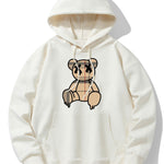 Plaid Pattern Dissolving Bear Print Drop Shoulder Relaxed Hoodie & Jogger Pants