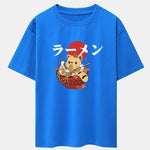 Ramen Cat Print Drop Shoulder Oversize T-Shirt