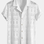 Short Sleeve Geometry Textured Cuban Shirt & Linen Cotton Blend Cropped Pants