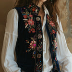 Vintage Velvet Floral Embroidery Stand Collar Waistcoat