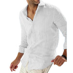 Men's Casual Solid Color Cotton Linen Lapel Collar Breathable Long Sleeve Shirt