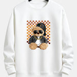 Chessboard Hip Hop Bear Print Relax Fit Sweatshirt