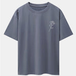 Simple Rose Print Drop Shoulder Oversize T-Shirt