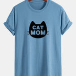 Regular Fit Cat Mom Print Cotton T-Shirt