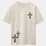 Ornamental Cross Print Drop Shoulder Oversize T-Shirt