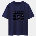 Black Cat Staring Print Drop Shoulder Oversize T-Shirt