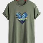 Regular Fit Starry Sky Heart Print Cotton T-Shirt