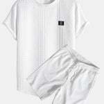 Short Sleeve Geometric Jacquard Arc Hem T-Shirt & Shorts