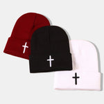 3D Cross Embroidered Pattern Flanged Knitted Hat