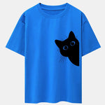 Black Cat Print Drop Shoulder Oversize T-Shirt