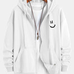 Smiley Face Print Relax Fit Zip Hoodie