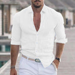 Men's Casual Solid Color Lapel Cotton Blend Long Sleeve Shirt