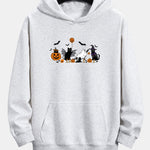 Halloween Pumpkin Black Cat Print Relax Fit Hoodie