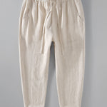 Striped Linen Cotton Blend Cropped Pants