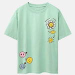 Sun And Flowers Print Drop Shoulder Oversize T-Shirt