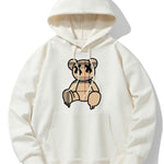 Plaid Pattern Dissolving Bear Print Drop Shoulder Relaxed Hoodie