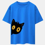 Black Cat Is Watching Print Drop Shoulder Oversize T-Shirt