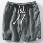 Linen Cotton Blend Drawstring Striped Shorts