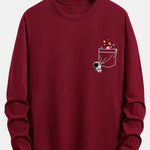 Long Sleeve Pocket Planet Astronaut Print Cotton T-Shirt