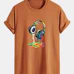 Regular Fit Dissolving Headphones Print Cotton T-Shirt