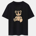 Plaid Pattern Dissolving Bear Print Heavy Weight Drop Shoulder Oversize T-Shirt