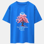 Tokyo Cherry Blossoms Print Drop Shoulder Oversize T-Shirt