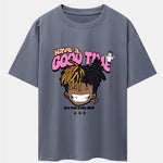 Cartoon Character Slogan Print Drop Shoulder Oversize T-Shirt