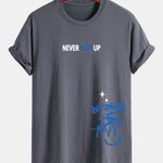 Regular Fit Never Give Up Smiley Face Print Cotton T-Shirt