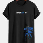 Regular Fit Never Give Up Smiley Face Print Cotton T-Shirt