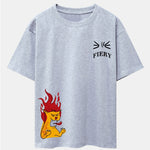 Fiery Cat Print Drop Shoulder Oversize T-Shirt