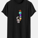 Planet Astronaut Print Cotton Arc Hem T-Shirt
