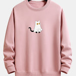 Cat Pretending To Be A Ghost Print Relax Fit Sweatshirt