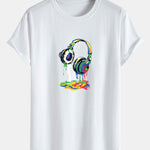 Headphones Graffiti Print Cotton Arc Hem T-Shirt