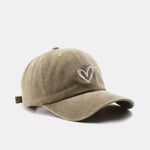 Heart Embroidery Washed Distressed Baseball Cap