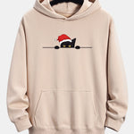 Christmas Black Cat Print Relax Fit Hoodie