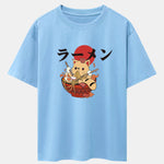 Ramen Cat Print Drop Shoulder Oversize T-Shirt