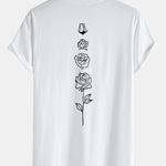 Rose Print Cotton Arc Hem T-Shirt