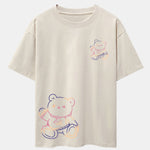 Colorful Bear Print Drop Shoulder Oversize T-Shirt