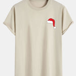 Santa Hat Print Cotton Arc Hem T-Shirt