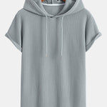 Knitted Waffle Arc Hem Hooded T-Shirt & Drawstring Waffle Shorts