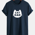 Regular Fit Cat Dad Print Cotton T-Shirt